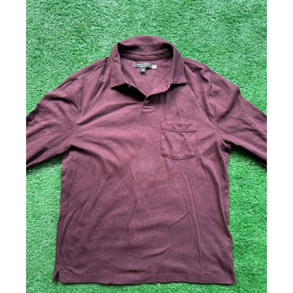 Banana Republic Luxury Touch Performance Mens M Long Sleeve Polo Shirt Burgundy